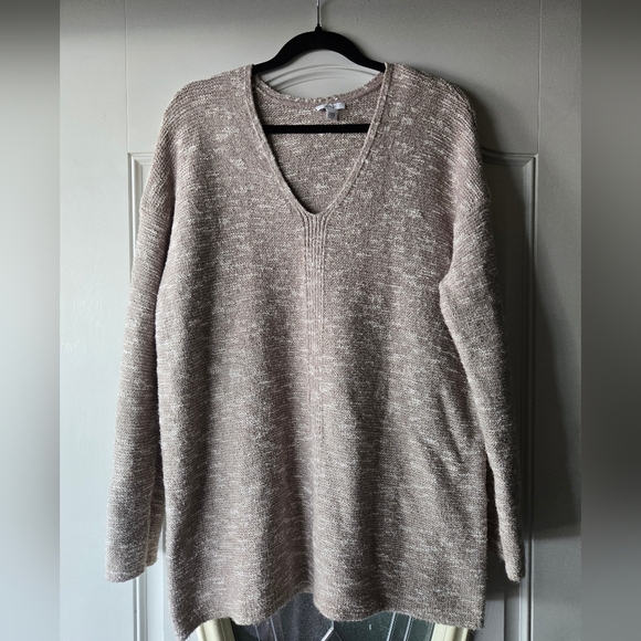 J.Jill Pure Jill Elegant V-Neck Tunic Sweater - Taupe Minimalist ~ Medium - Picture 2 of 5